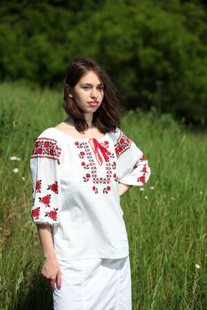 Attractive ukrainian women in the traditional clothesの写真素材