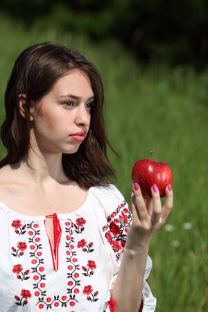 Attractive ukrainian women in the traditional clothesの写真素材