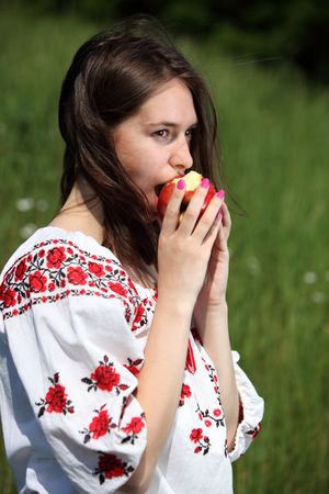 Attractive ukrainian women in the traditional clothesの写真素材