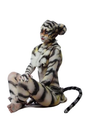 Body-art: White tigress. Studio shot.の写真素材