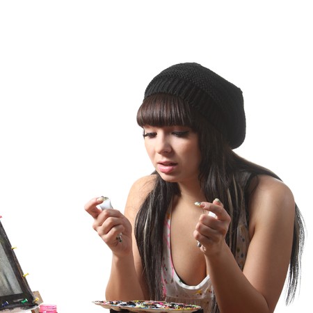 Women-artist mix a paintsの写真素材