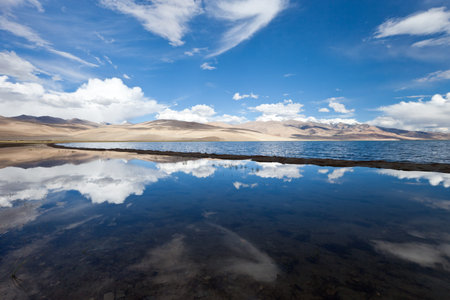 Mountains Lake Tsomoriri. altitude 4595 m.