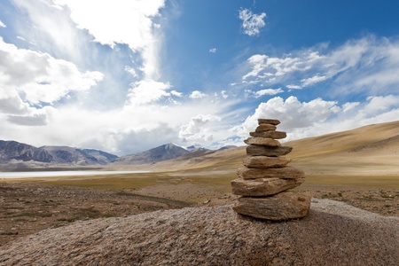 Ladakh. Tibetan cairn in Himalayasの写真素材