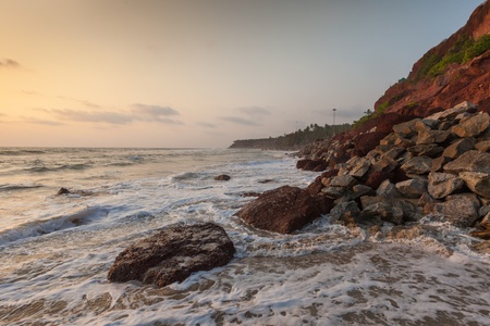 Indian Ocean at sunset. Varkala. Kerala. Indiaの写真素材
