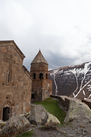 Gergeti Trinity Church at springの写真素材