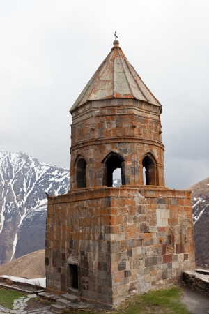 Gergeti Trinity Church at springの写真素材