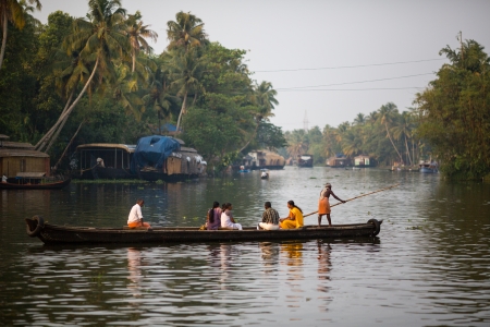 Boaters on the river channels province of Keralaのeditorial素材