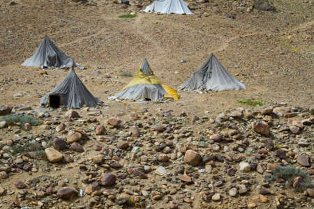 Canvas tent of Indian workers in the Himalayasの写真素材