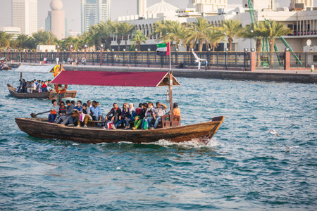 DUBAI, UAE-JANUARY 18: Traditional Abra ferries on January 18, 2014 in Dubai, UAE. Shipbuilding...