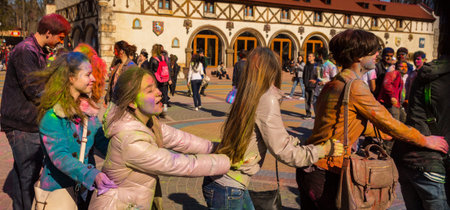 KHARKIV, UKRAINE-MARCH 22: Holi celebrations on March 22, 2014 in Kharkiv, Ukraine. Celebrating the...