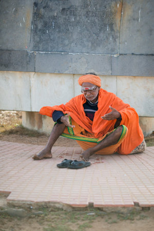 PONDICHERRY, INDIA-FEBRUARY 12: Street of Indian city 12, 2013 in Pondicherry, India. People on the...