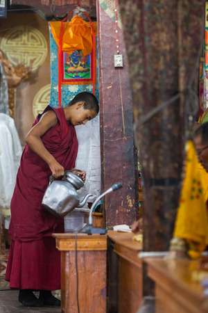 LEH, INDIA-SEPTEMBER 4: Buddhist monkÂ 4, 2011 in Leh, India. Buddhist monk in the monastery near the city Lech. Ladakh province.のeditorial素材