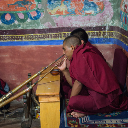 LEH, INDIA-SEPTEMBER 4: Buddhist monksÂ 4, 2011 in Leh, India. Buddhist monks in the monastery near the city Lech. Ladakh province.のeditorial素材