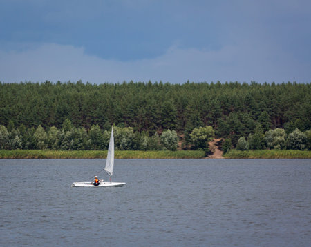 KHARKIV, UKRAINE-JULY 21: Sailing yachtÂ Â 21, 2013 in Kharkiv, Ukraine. Sailing yachtÂ  of yacht club Soich.のeditorial素材