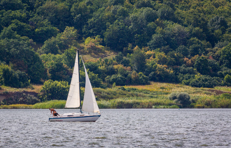 KHARKIV, UKRAINE-JULY 21: Sailing yachtÂ Â 21, 2013 in Kharkiv, Ukraine. Sailing yachtÂ  of yacht club Soich.のeditorial素材