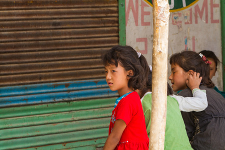 LEH, INDIA-SEPTEMBER 5: Ladakh PeopleÂ 5, 2011 in Leh, India. Indian people on the street in Leh. Ladakh province.のeditorial素材