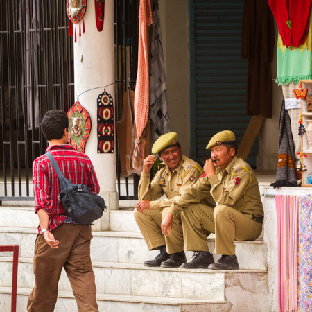 LEH, INDIA-SEPTEMBER 4: Ladakh PeopleÂ 4, 2011 in Leh, India. Indian people on the street in Leh. Ladakh province.のeditorial素材