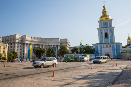 KIEV, UKRAINE-JULY 24:  Maidan Nezaleznosti 24, 2014 in Kiev, Ukraine.  Barricades on the Maidan Nezaleznosti.のeditorial素材