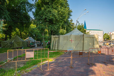 KIEV, UKRAINE-JULY 24:  Maidan Nezaleznosti
 24, 2014 in Kiev, Ukraine.  Barricades on the Maidan Nezaleznosti.のeditorial素材