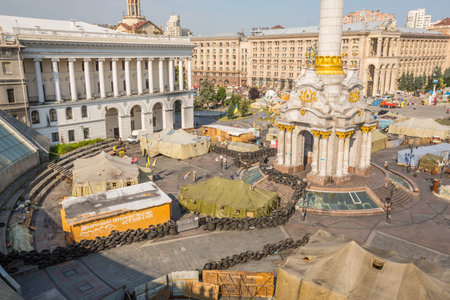 KIEV, UKRAINE-JULY 24:  Maidan Nezaleznosti 24, 2014 in Kiev, Ukraine.  Barricades on the Maidan...