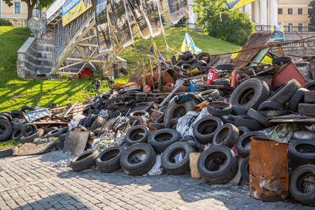 KIEV, UKRAINE-JULY 24:  Maidan Nezaleznosti 24, 2014 in Kiev, Ukraine.  Barricades on the Maidan Nezaleznosti.のeditorial素材