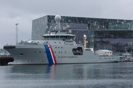 REYKJAVIK, ICELAND-JULY 25: Old harbor 25, 2013 in Reykjavik, Iceland. Harbor in the capital in which they live most of the country's population.のeditorial素材