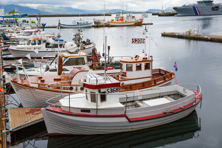 REYKJAVIK, ICELAND-JULY 25: Old harbor 25, 2013 in Reykjavik, Iceland. Harbor in the capital in which they live most of the country's population.のeditorial素材