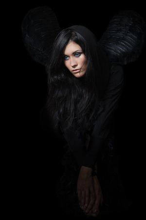 Sad blue-eyed girl-angelの写真素材