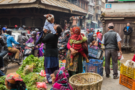 KATHMANDU, NEPAL-MARCH 16: The streets of Kathmandu on March 16, 2015 in Kathmandu, Nepal. Street life in the capital of Nepal.のeditorial素材