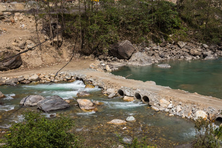 Mountain river on the track to the base camp of Annapurna