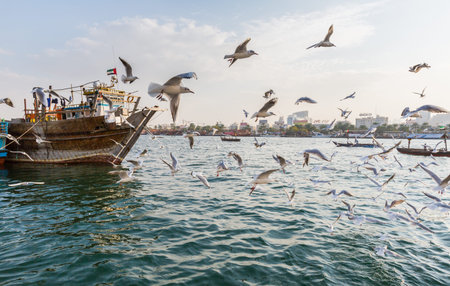 DUBAI, UAE-JANUARY 18: Traditional Abra ferries on January 18, 2014 in Dubai, UAE. Shipbuilding...
