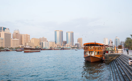 DUBAI, UAE-JANUARY 18: Traditional Abra ferries on January 18, 2014 in Dubai, UAE. Shipbuilding...