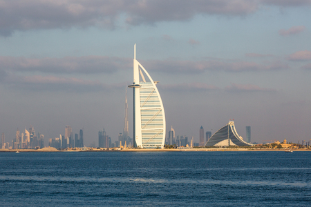 DUBAI, UAE-JANUARY 15: Skyscrapers in the city center on January 15, 2014 in Dubai, UAE. Modern skyscrapers in the city center.のeditorial素材