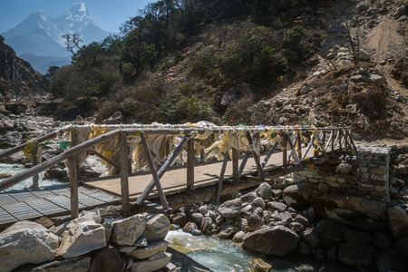 Bridge on the trek to Everest base campの写真素材