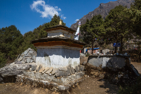 Buddhist stupa on the track to Everest Base Campの写真素材