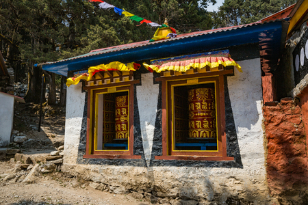 Praying wheels on the way to the Everest Base Campの写真素材