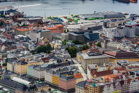 View to the city Bergen from the Ulriken hillのeditorial素材