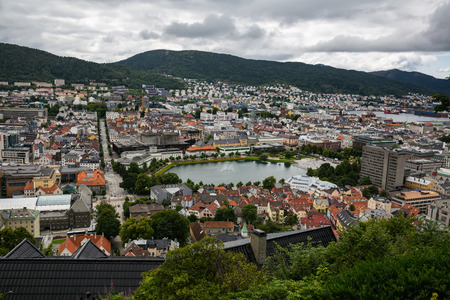 View to the city Bergen from the Ulriken hillのeditorial素材
