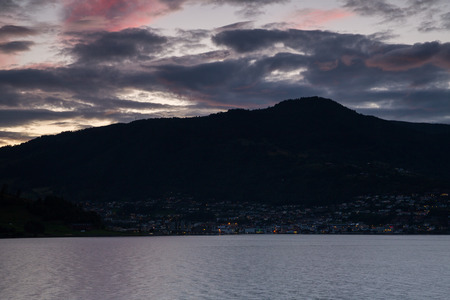 The view of small Norway city Sogndalの写真素材