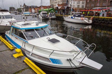 BERGEN, NORWAY-JULY 16: Ship on Bryggen 16, 2016 in Bergen, Norway. The ship on the quay Bryggen in Bergen.のeditorial素材