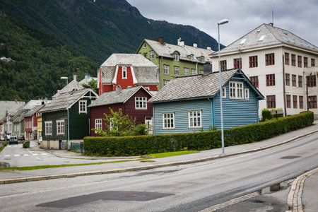 ODDA, NORWAY-JULY 17: Streets of Odda 17, 2016 in Odda, Norway. The streets of small Norwegian city Oddaのeditorial素材