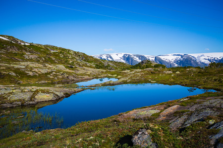 The landscapes of the Norwegian mountains on track to Trolltungaの写真素材