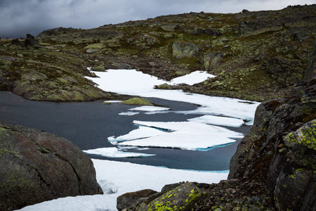 The landscapes of the Norwegian mountains on track to Trolltungaの写真素材