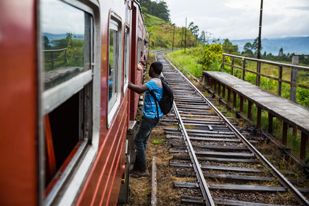 NUWARA ELIYA, SRI LANKA-APRIL 12: Old train on April 12, 2018 in Nuwara Eliya, Sri Lanka. Train on the tea plantationsのeditorial素材
