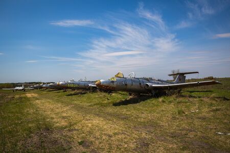 Cemetery of military aircraft in eastern Ukraineの写真素材