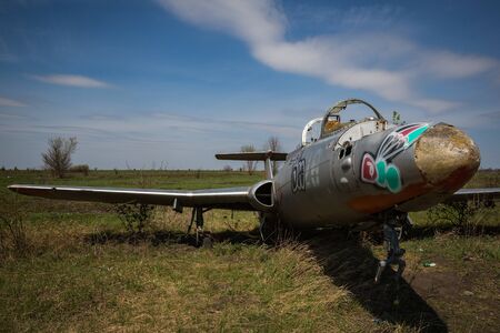 Cemetery of military aircraft in eastern Ukraineの写真素材