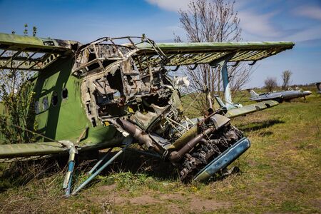 Cemetery of military aircraft in eastern Ukraineの写真素材