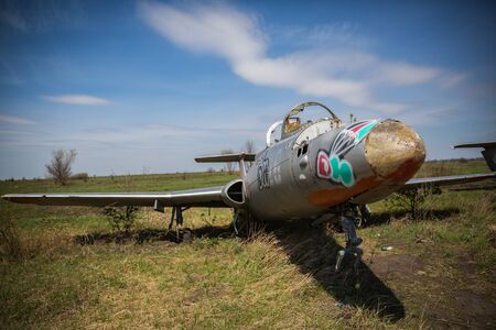 Cemetery of military aircraft in eastern Ukraineの写真素材