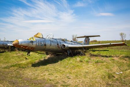 Cemetery of military aircraft in eastern Ukraineの写真素材
