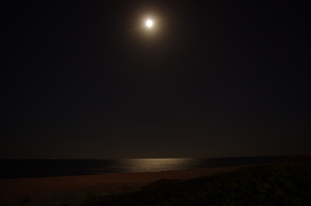 Tunisia  The Mediterranean sea  A full moon  Moon path の写真素材